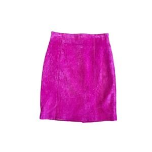 80's bright pink leather pencil skirt